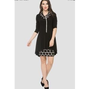 Joseph Ribkoff Cowl Neck Double Layer Tunique Black/Beige Dress Size 8 Stretch
